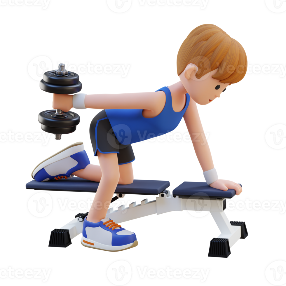 3D Sportsman Character Sculpting Triceps with Dumbbell Kickback Exercise png