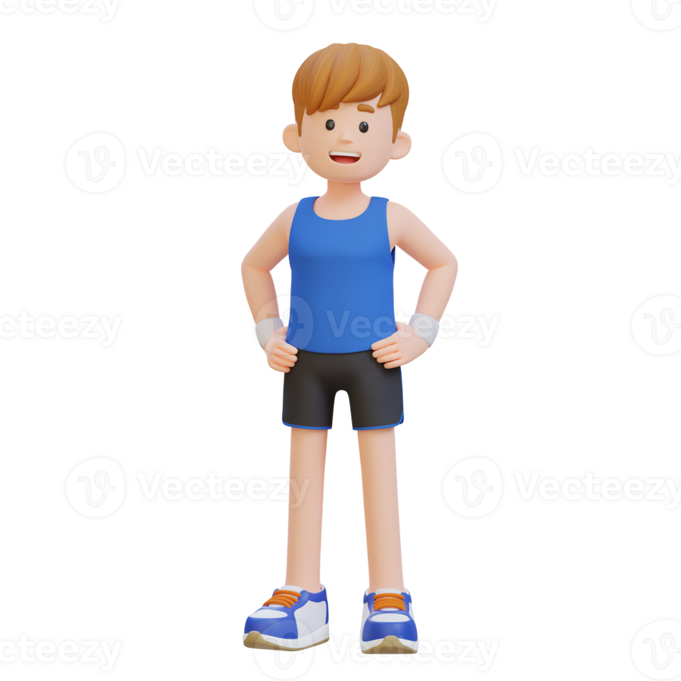 3D Sportsman Character Showcasing a Healthy Lifestyle with Hand on Hip Pose png