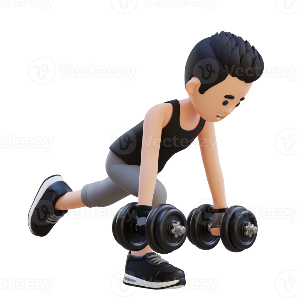 3D Sportsman Character Performing Dumbbell Single Leg Deadlift right png