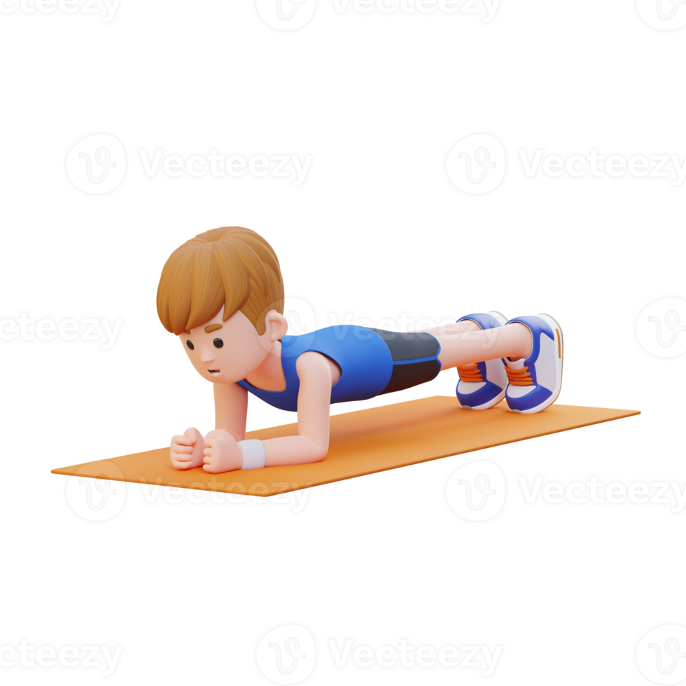 Dynamic 3D Sporty Male Character Nailing the Plank Pose at Home Gym png
