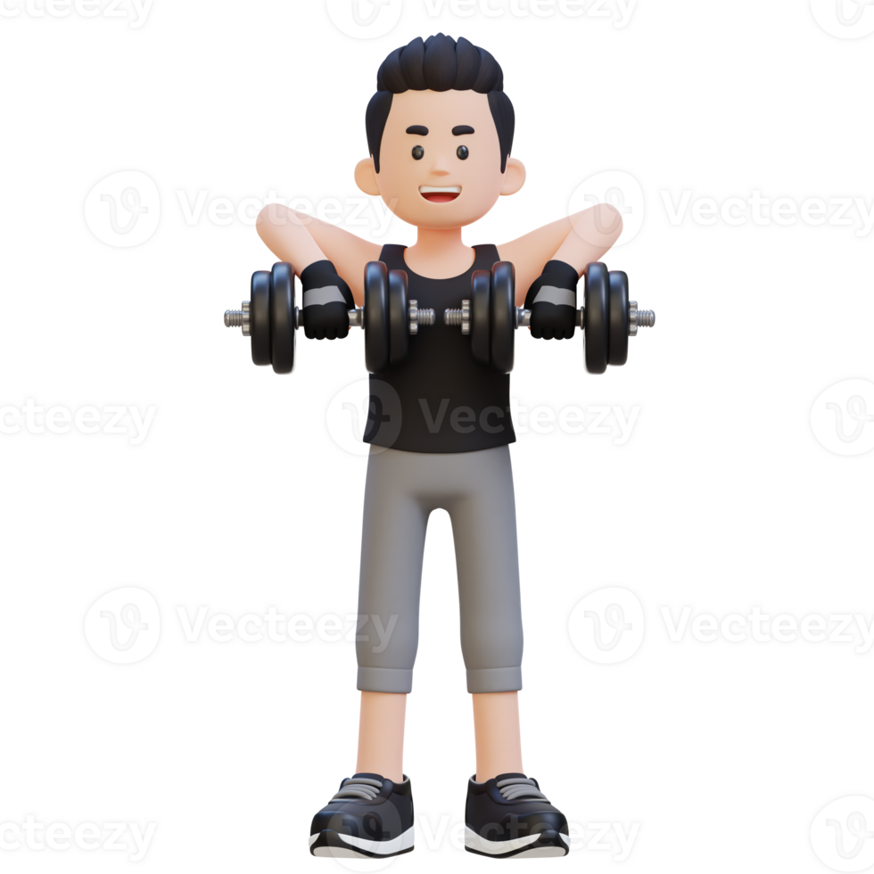 3D Sportsman Character Performing Upright Row with Dumbbell png