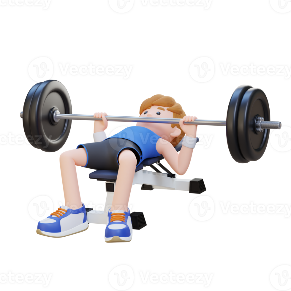 3D Sportsman Character Building Strength with Barbell Bench Press Exercise png