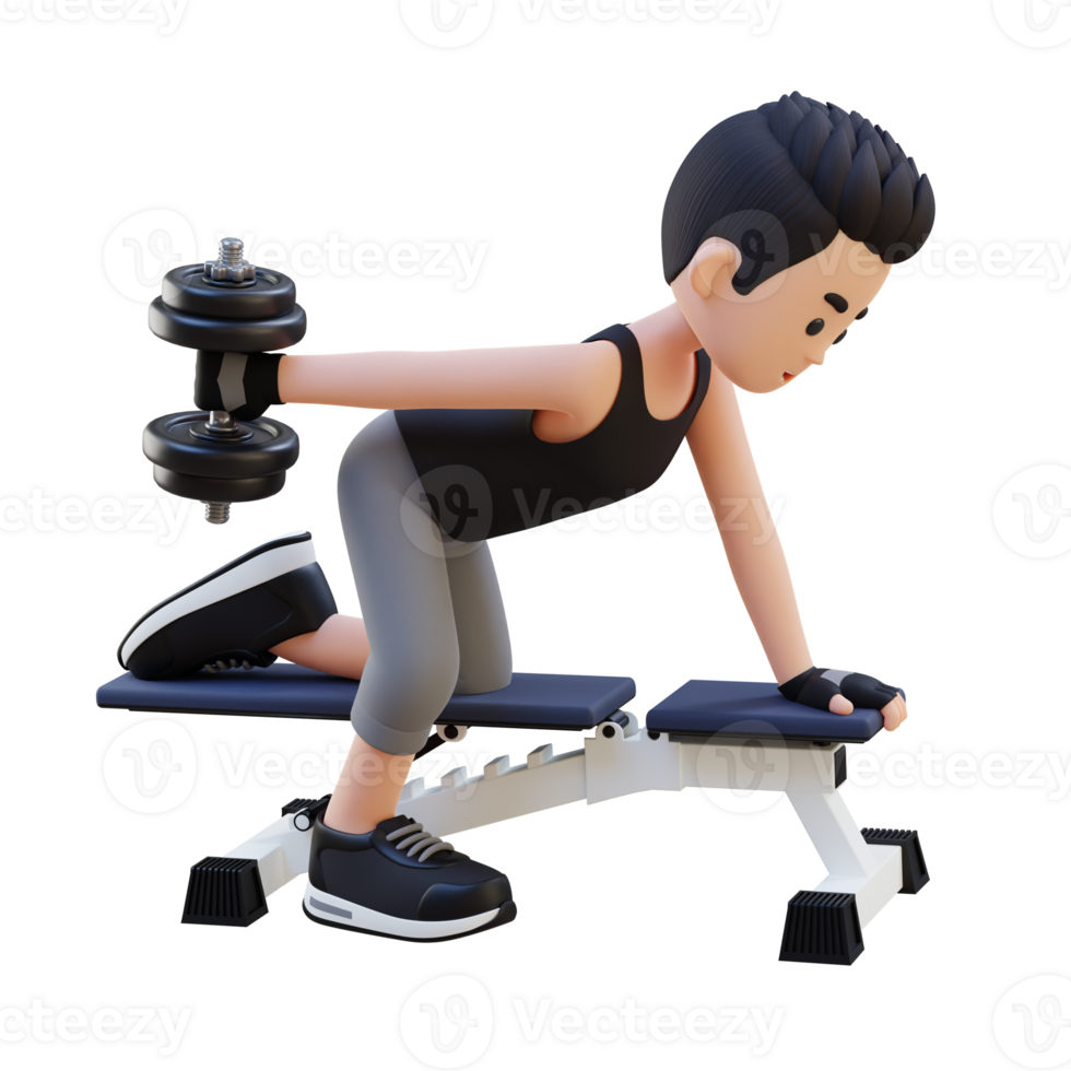 3D Sportsman Character Sculpting Triceps with Dumbbell Kickback Exercise png