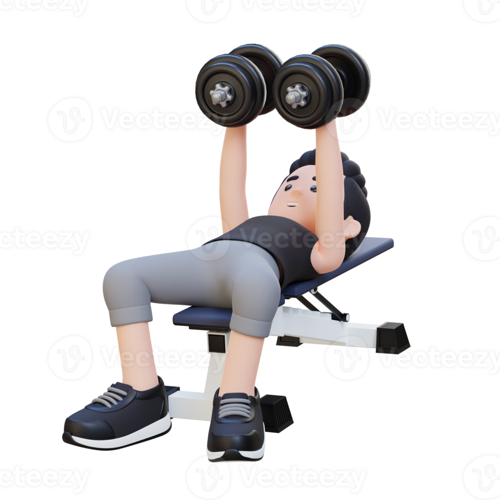 3D Sportsman Character Sculpting Muscular Chest with Dumbbell Bench Chest Fly png
