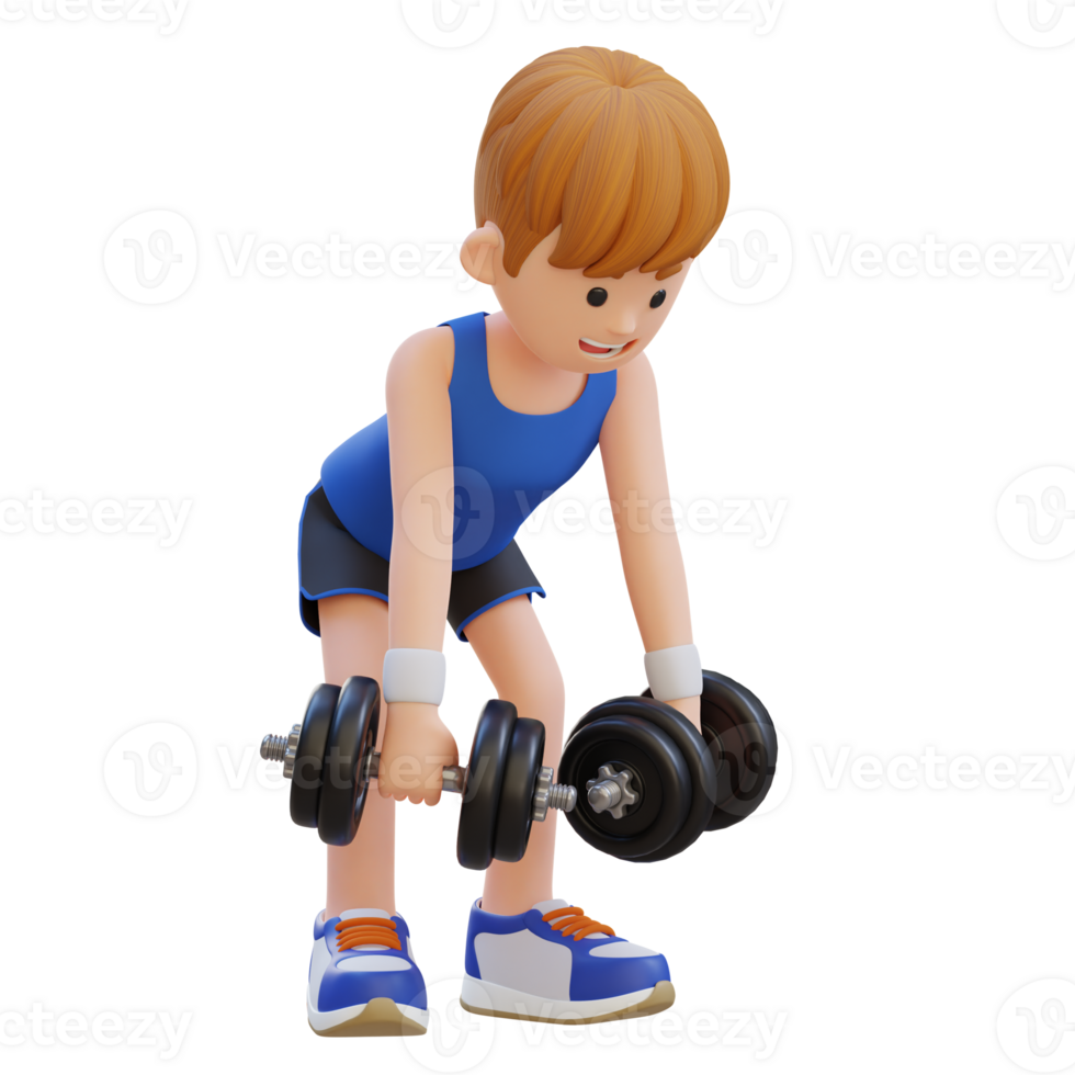 3D Sportsman Character Performing Dumbbell Bent Over Reverse Fly png
