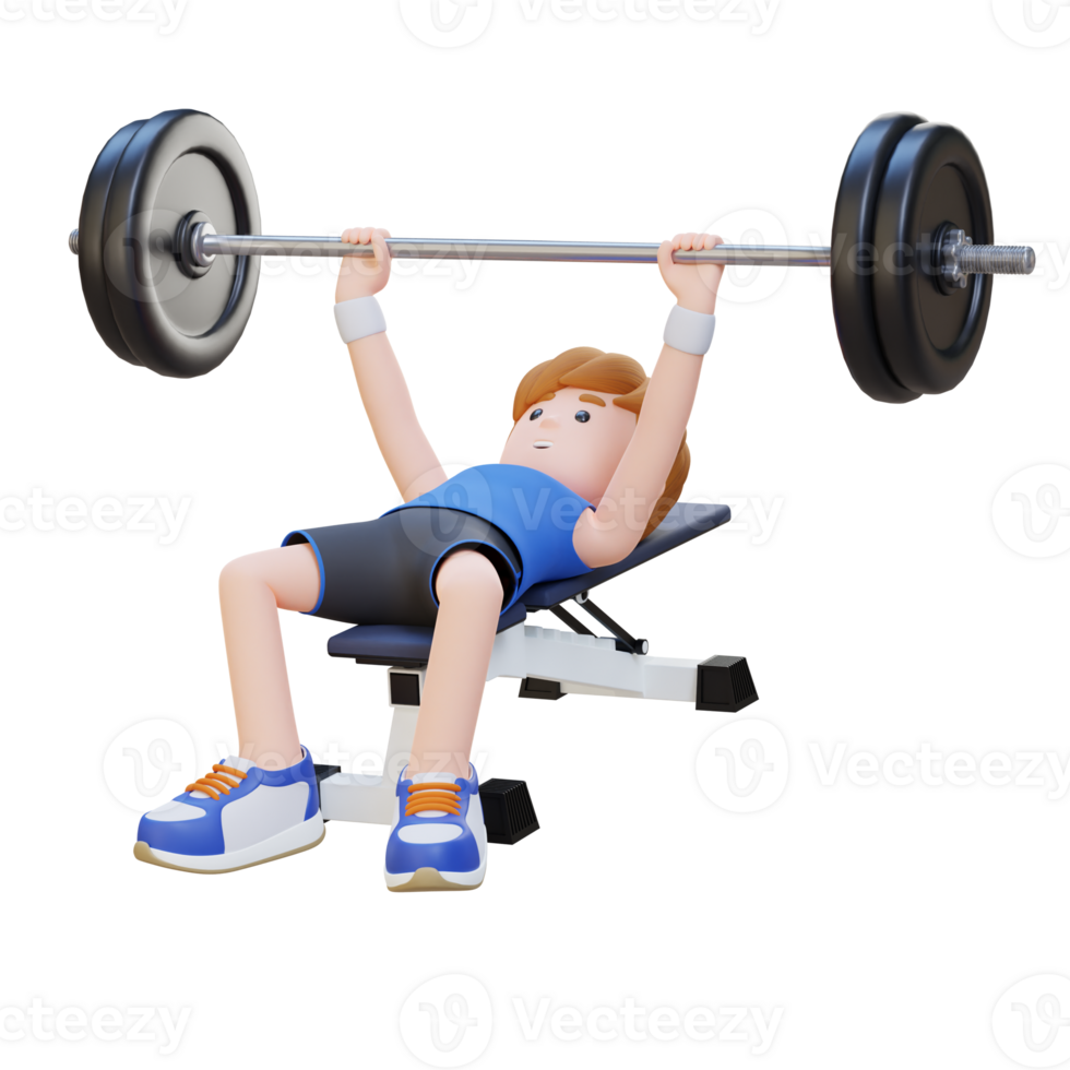 3D Sportsman Character Building Strength with Barbell Bench Press Exercise png