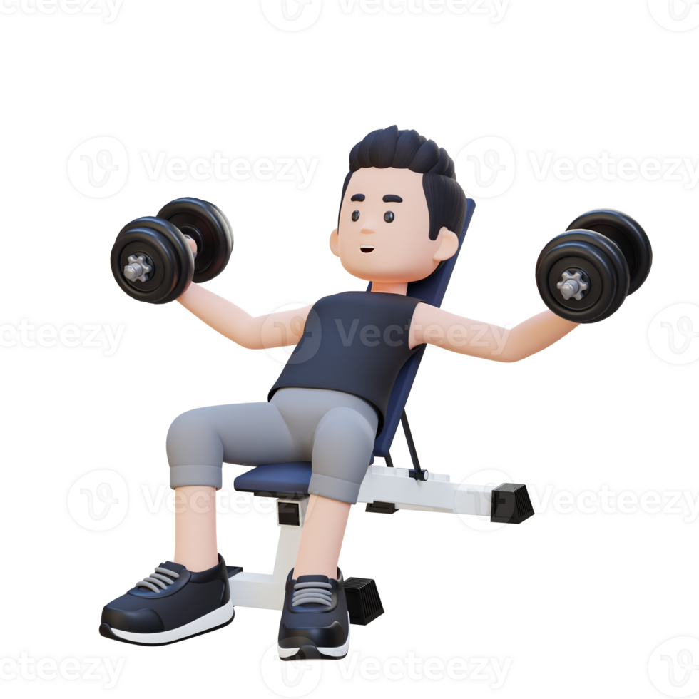 3D Sportsman Character Sculpting Muscular Chest with Incline Bench Dumbbell Chest Fly png