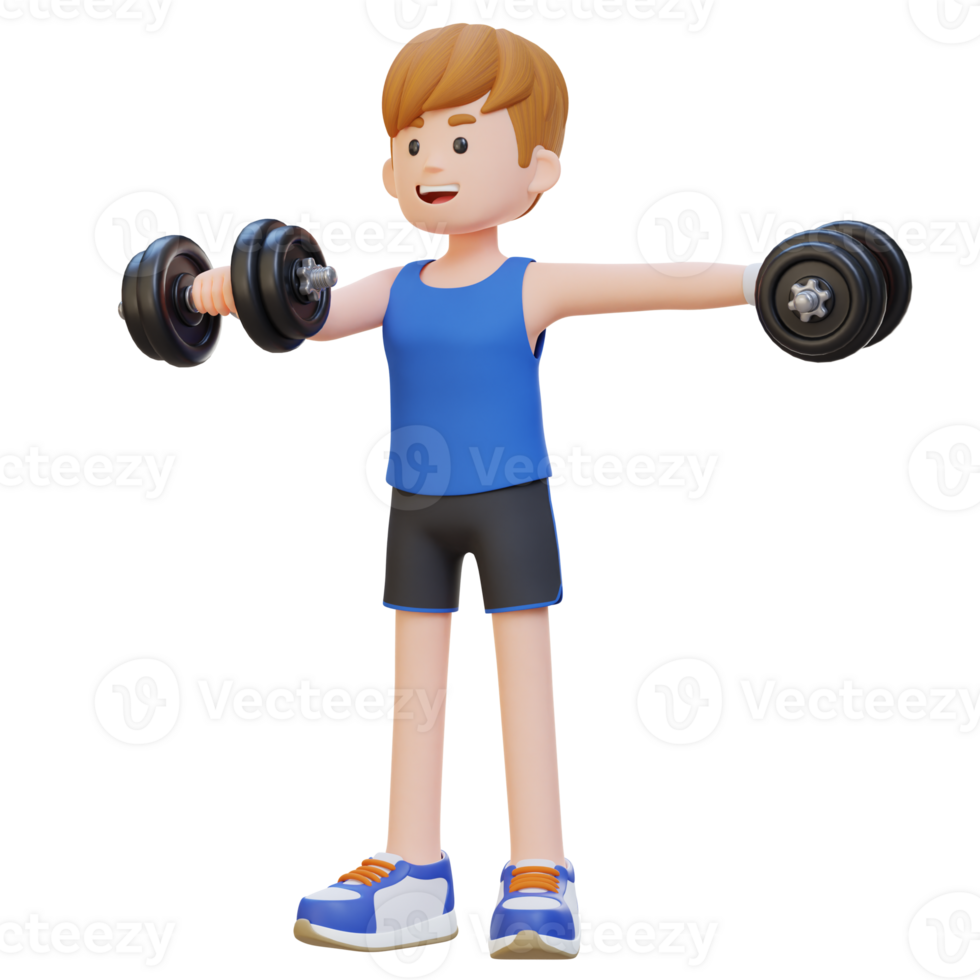 3D Sportsman Character Performing Heavy Dumbbell Raises png
