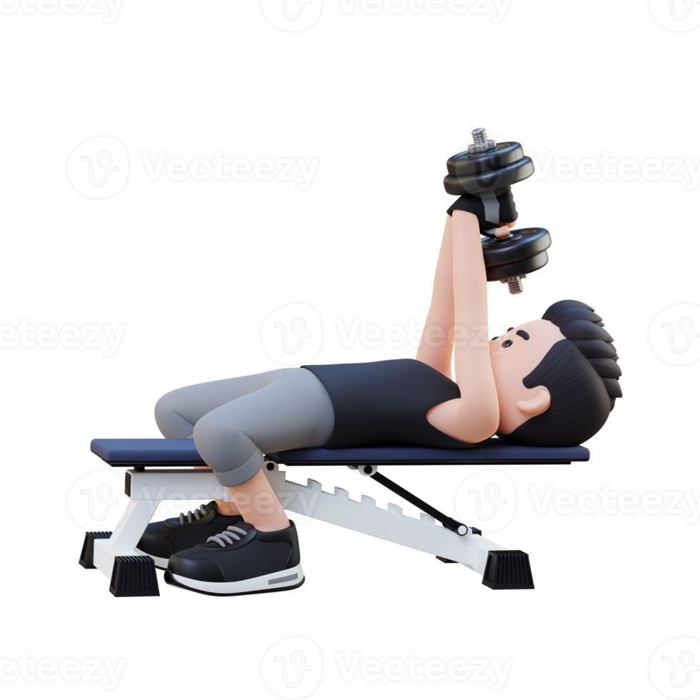 3D Sportsman Character Strengthening Back and Chest with Dumbbell Pullover Exercise png