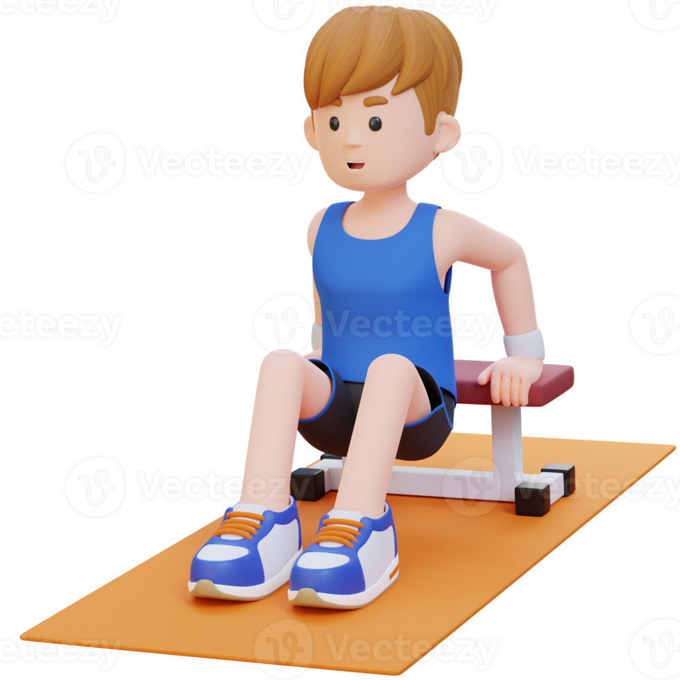 3D Sporty Male Character Building Power with Dips at Gym png