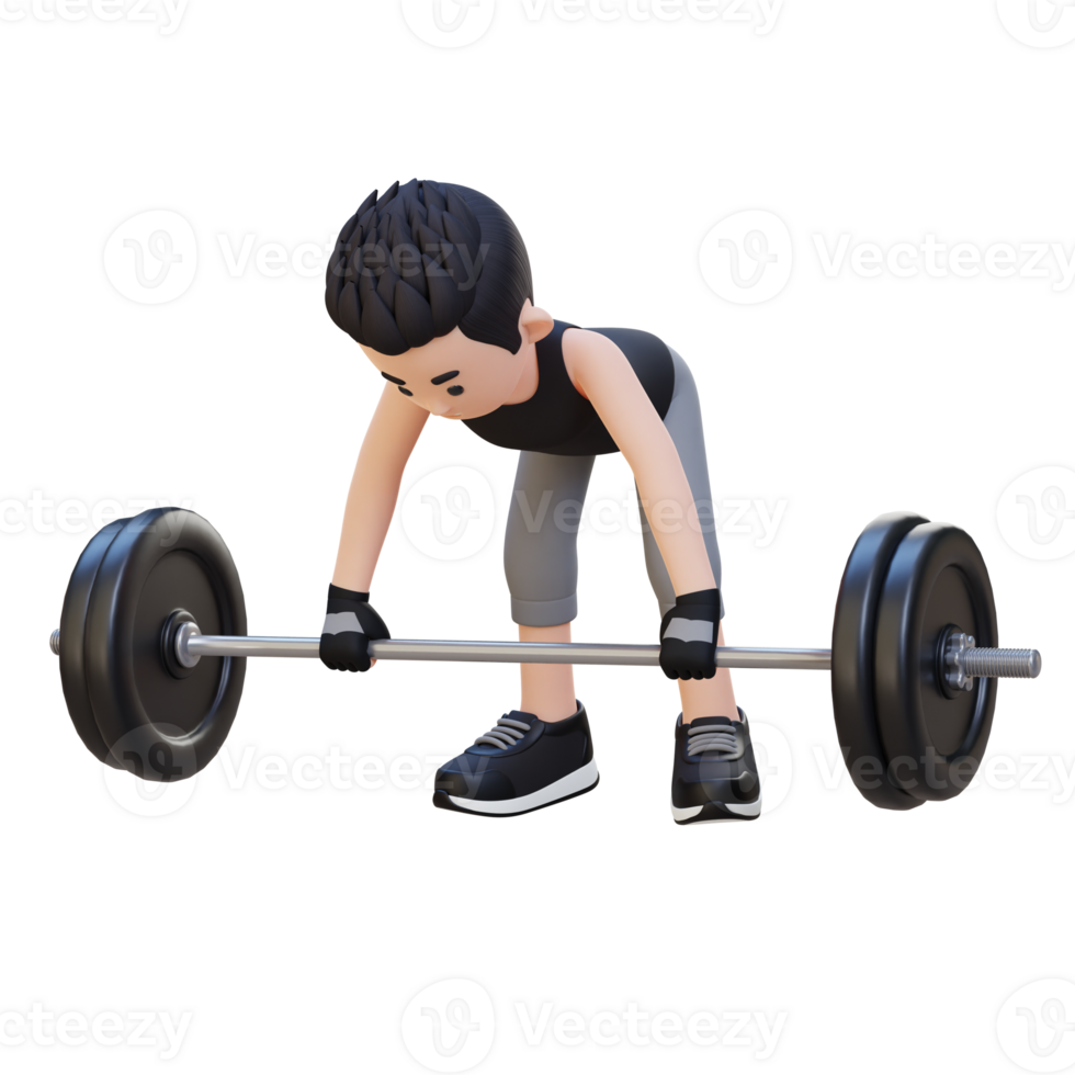 3D Sportsman Character Sculpting Back Muscles with Bent Over Row Workout png