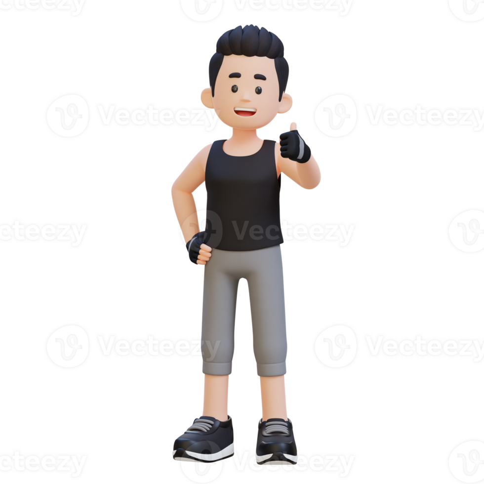 3D Sportsman Character Embracing a Positive Lifestyle with a Thumb Up Pose png