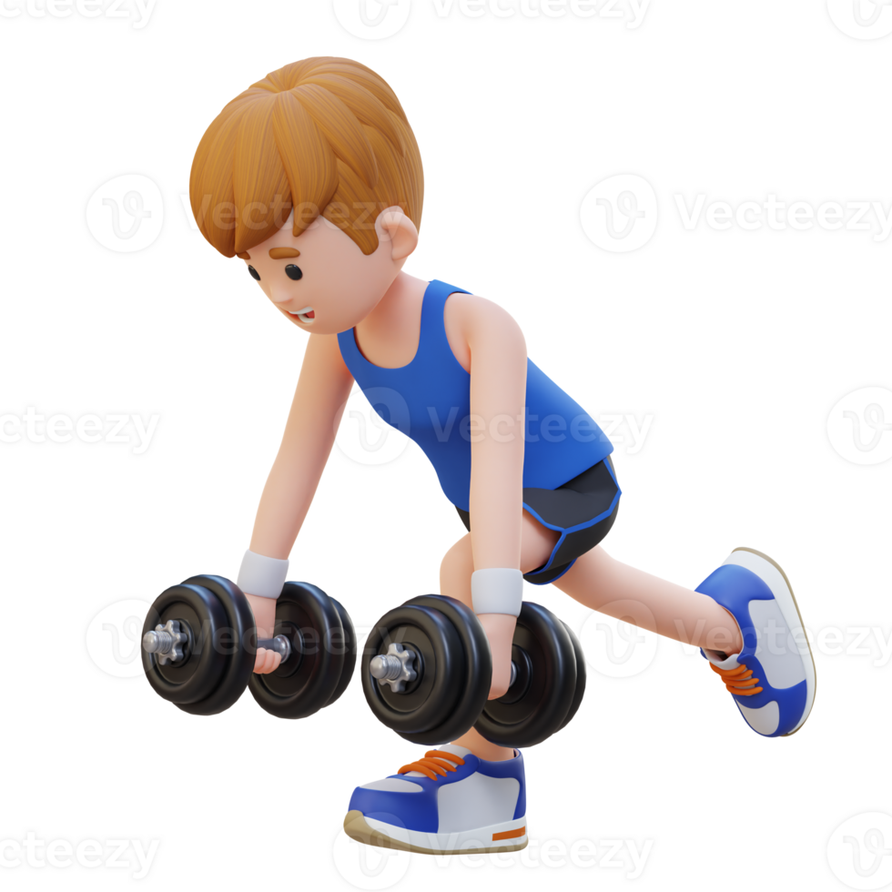 3D Sportsman Character Performing Dumbbell Single Leg Deadlift left png