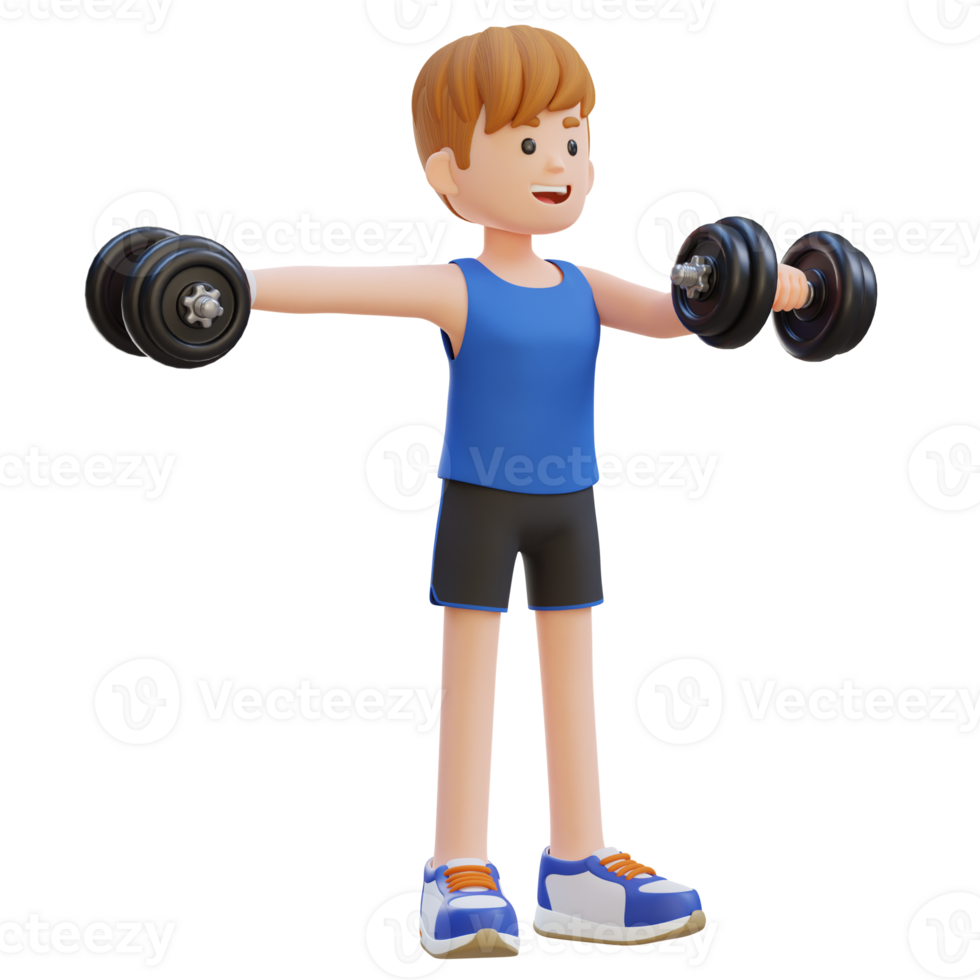 3D Sportsman Character Performing Heavy Dumbbell Raises png