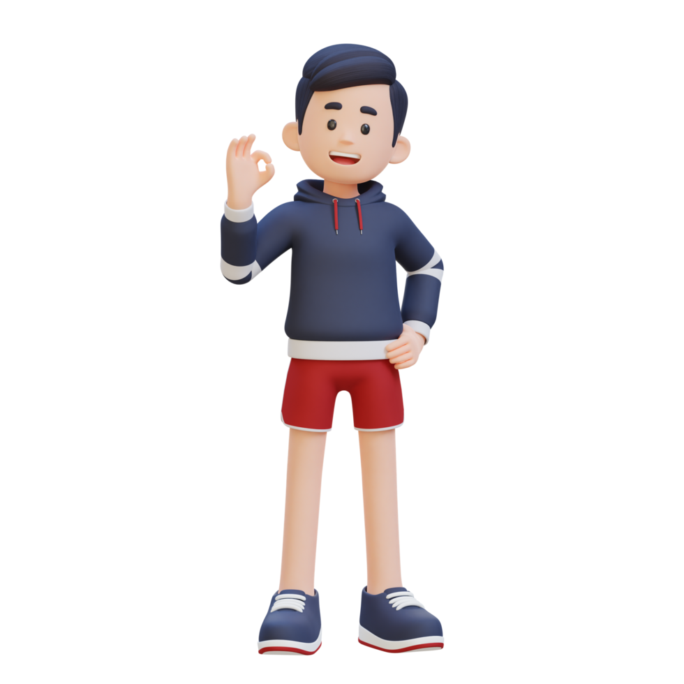 3D Sportsman Character Radiating Positivity with the OK Sign Gesture in a Vibrant Scene png