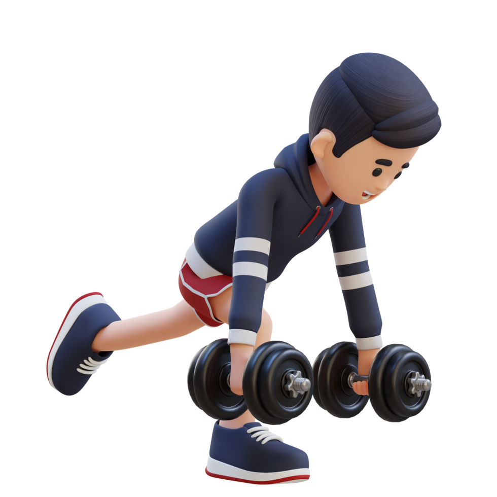 3D Sportsman Character Performing Dumbbell Single Leg Deadlift right png