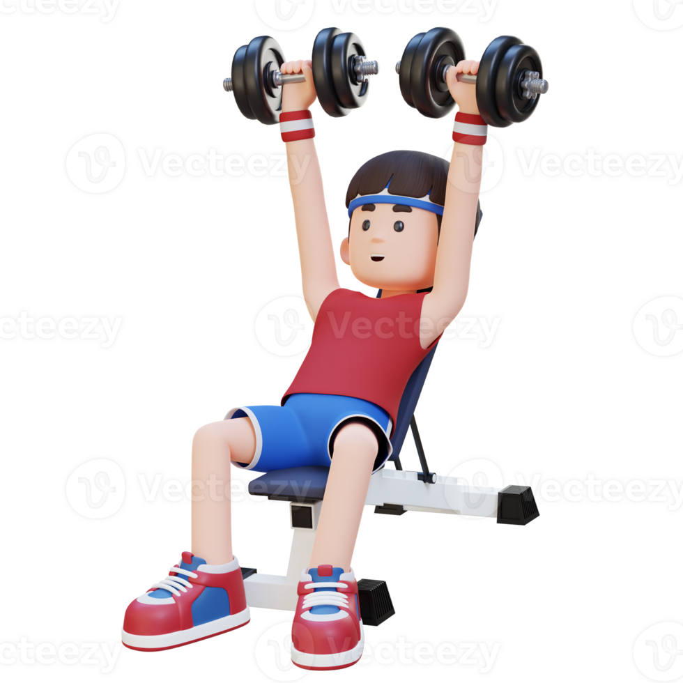 3D Sportsman Character Building Upper Body Strength with Incline Bench Dumbbell Chest Press png