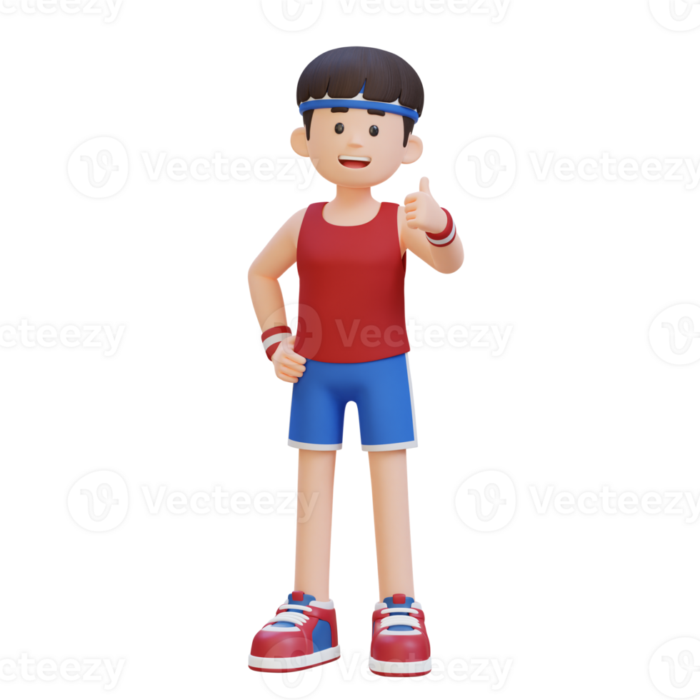 3D Sportsman Character Embracing a Positive Lifestyle with a Thumb Up Pose png