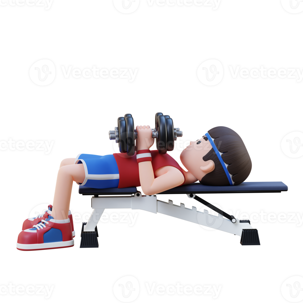 3D Sportsman Character Enhancing Upper Body Strength with Dumbbell Close Grip Bench Press png