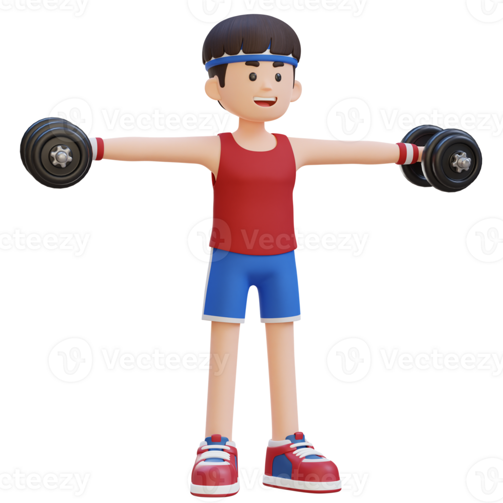 3D Sportsman Character Performing Dumbbell Lateral Raise png