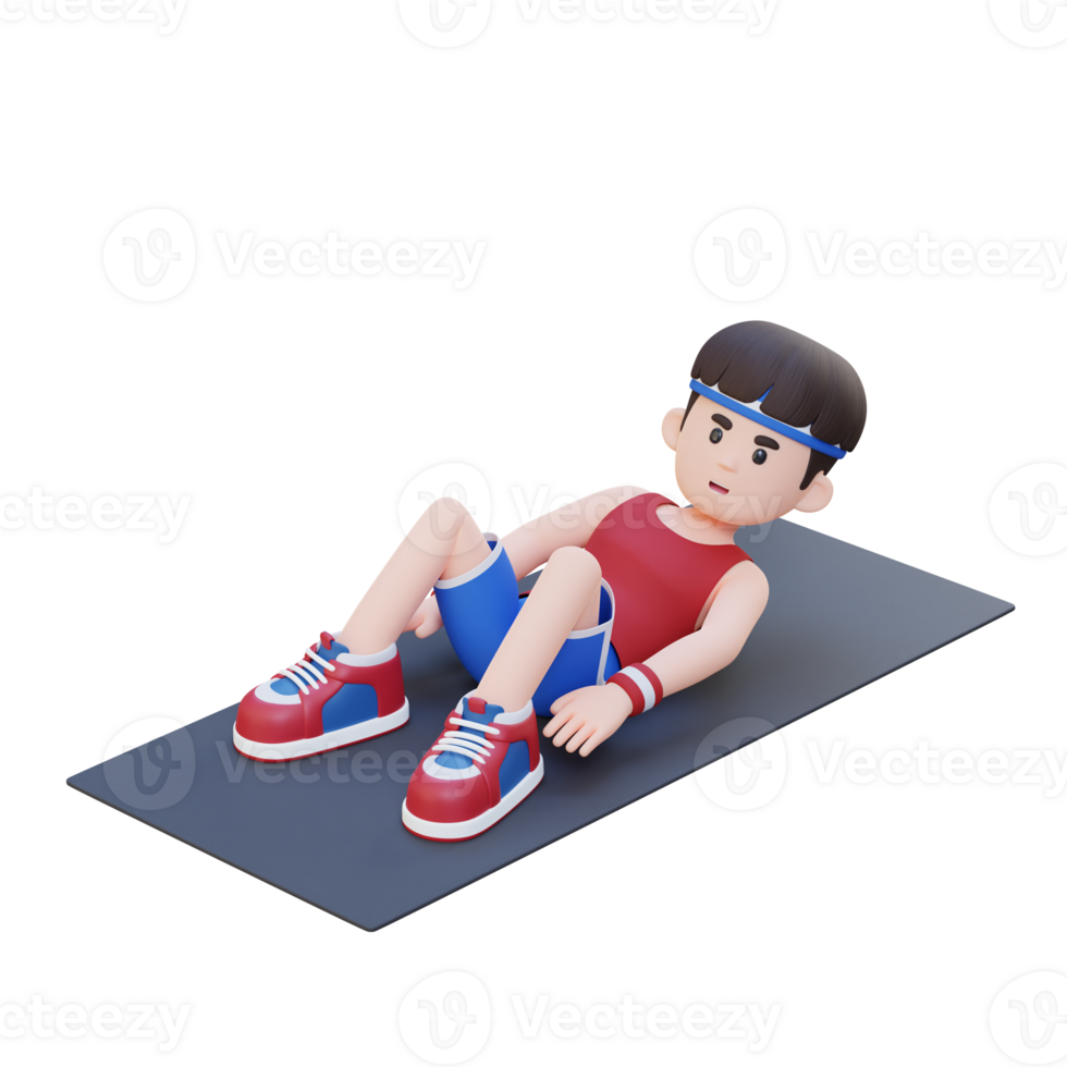 Dynamic 3D Sporty Male Character Mastering the Hell Touch Workout at Home Gym png