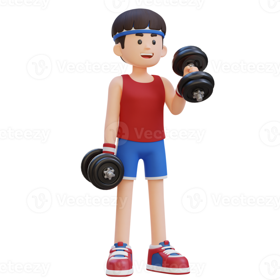 3D Sportsman Character Performing Left Hammer Curl with Dumbbell png