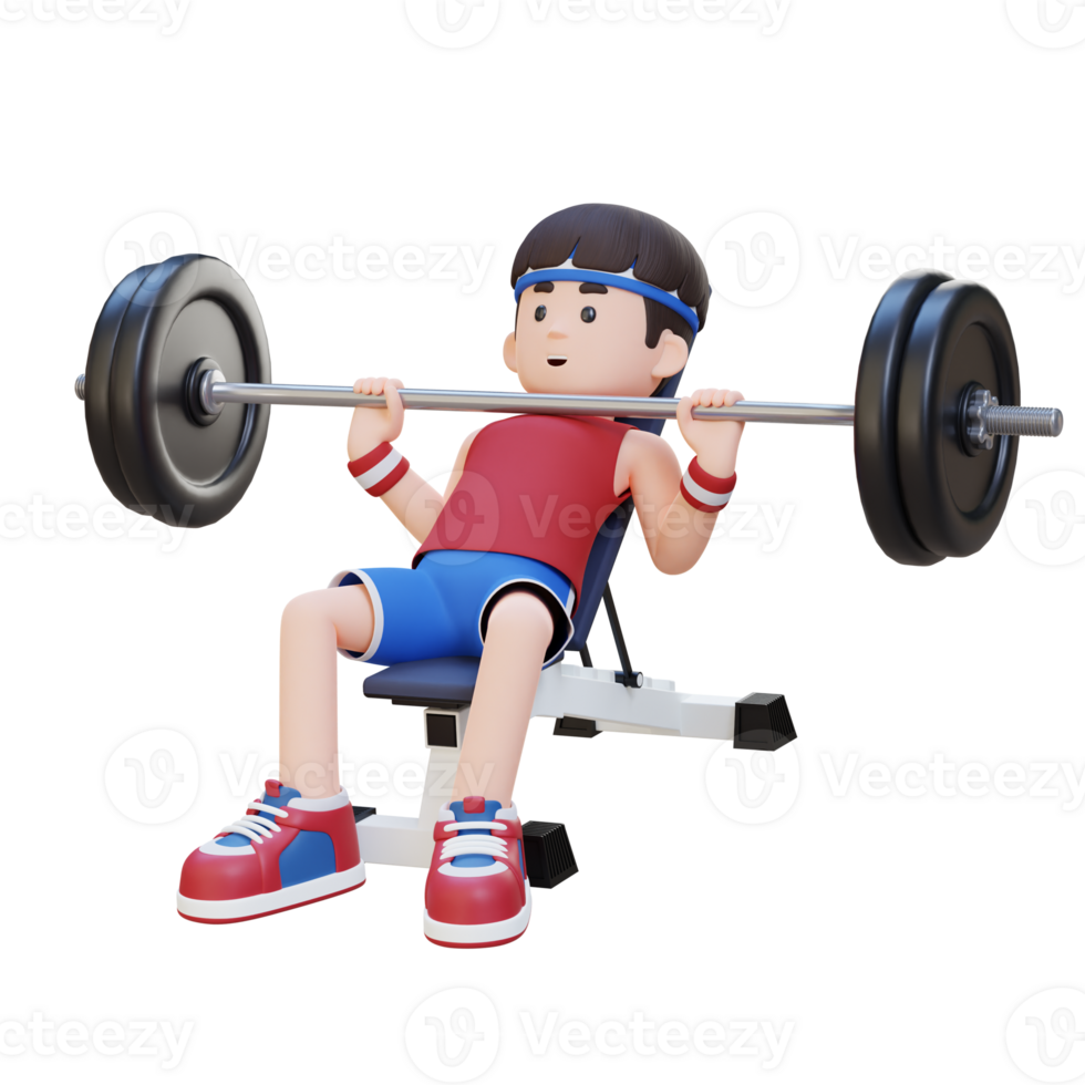 3D Sportsman Character Sculpting Upper Body with Incline Bench Press Workout png