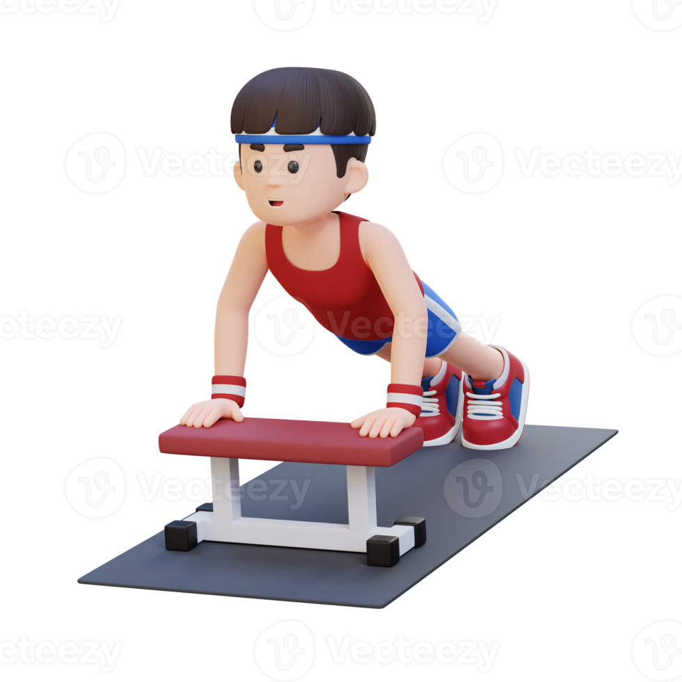 3D Sporty Male Character Performing Inline Push Up Exercise at the Gym png