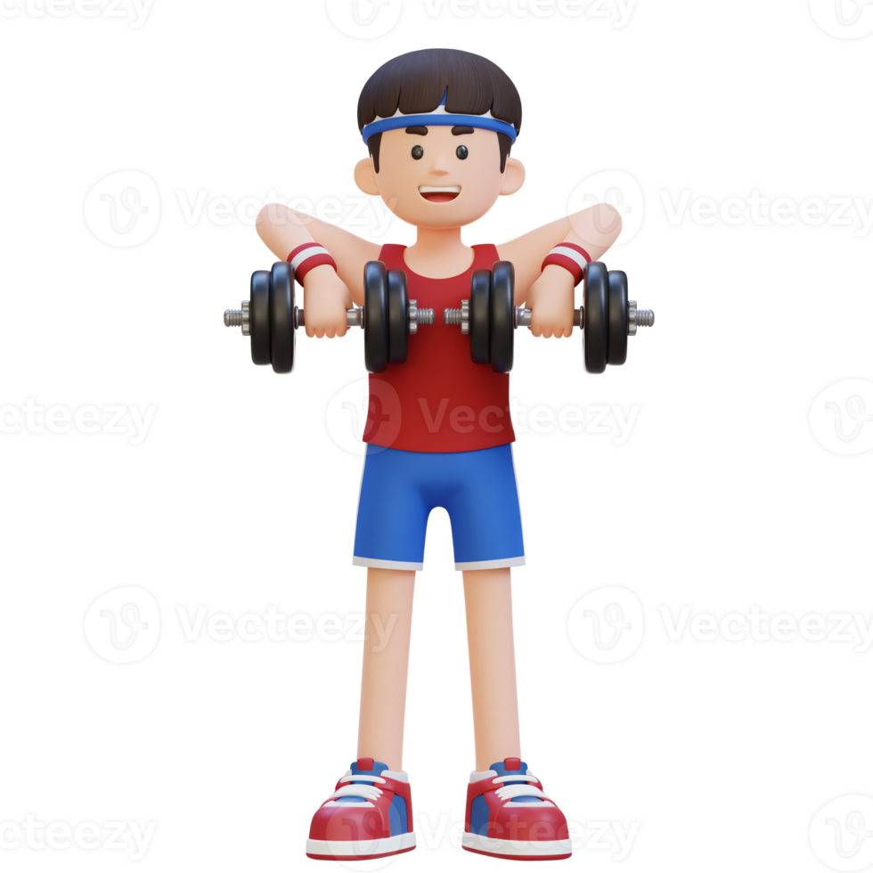 3D Sportsman Character Performing Upright Row with Dumbbell png
