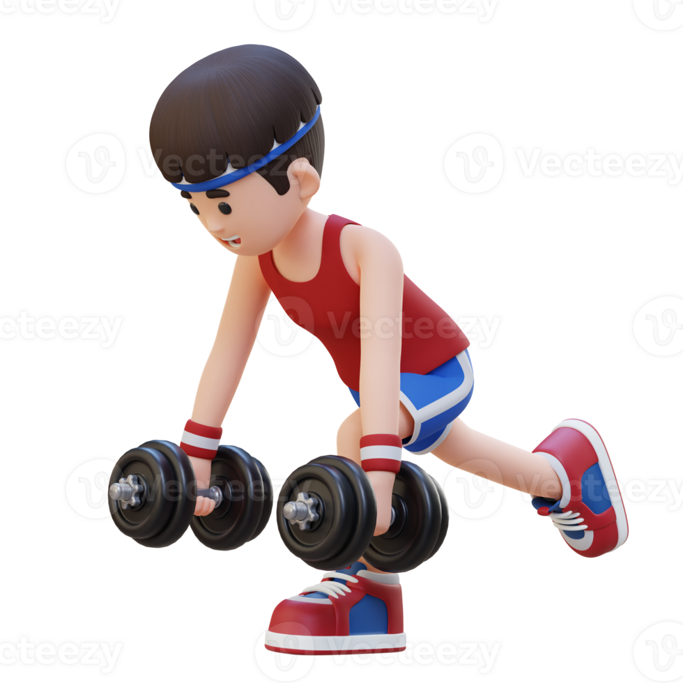 3D Sportsman Character Performing Dumbbell Single Leg Deadlift left png