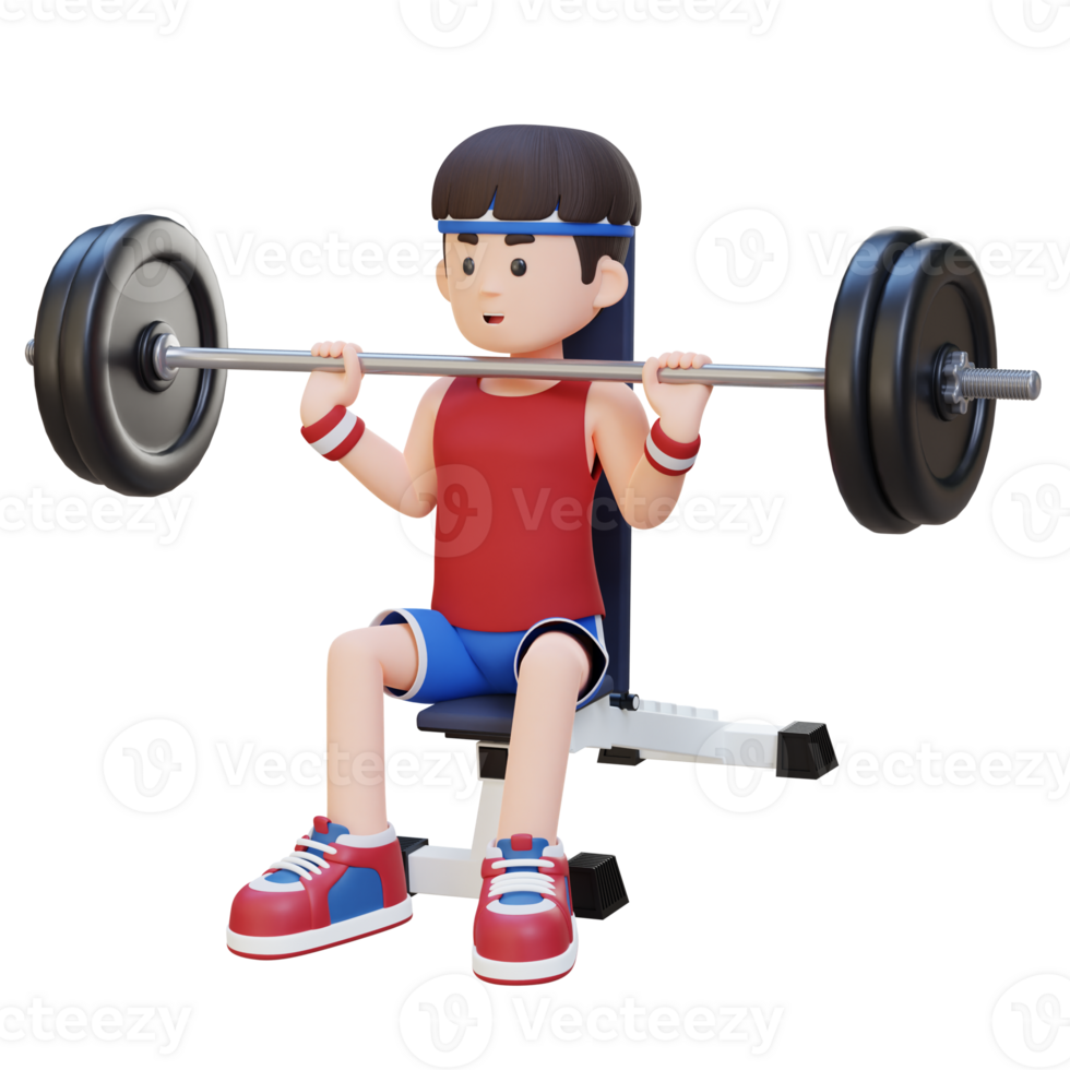 3D Sportsman Character Building Upper Body Strength with Overhead Bench Press Workout png