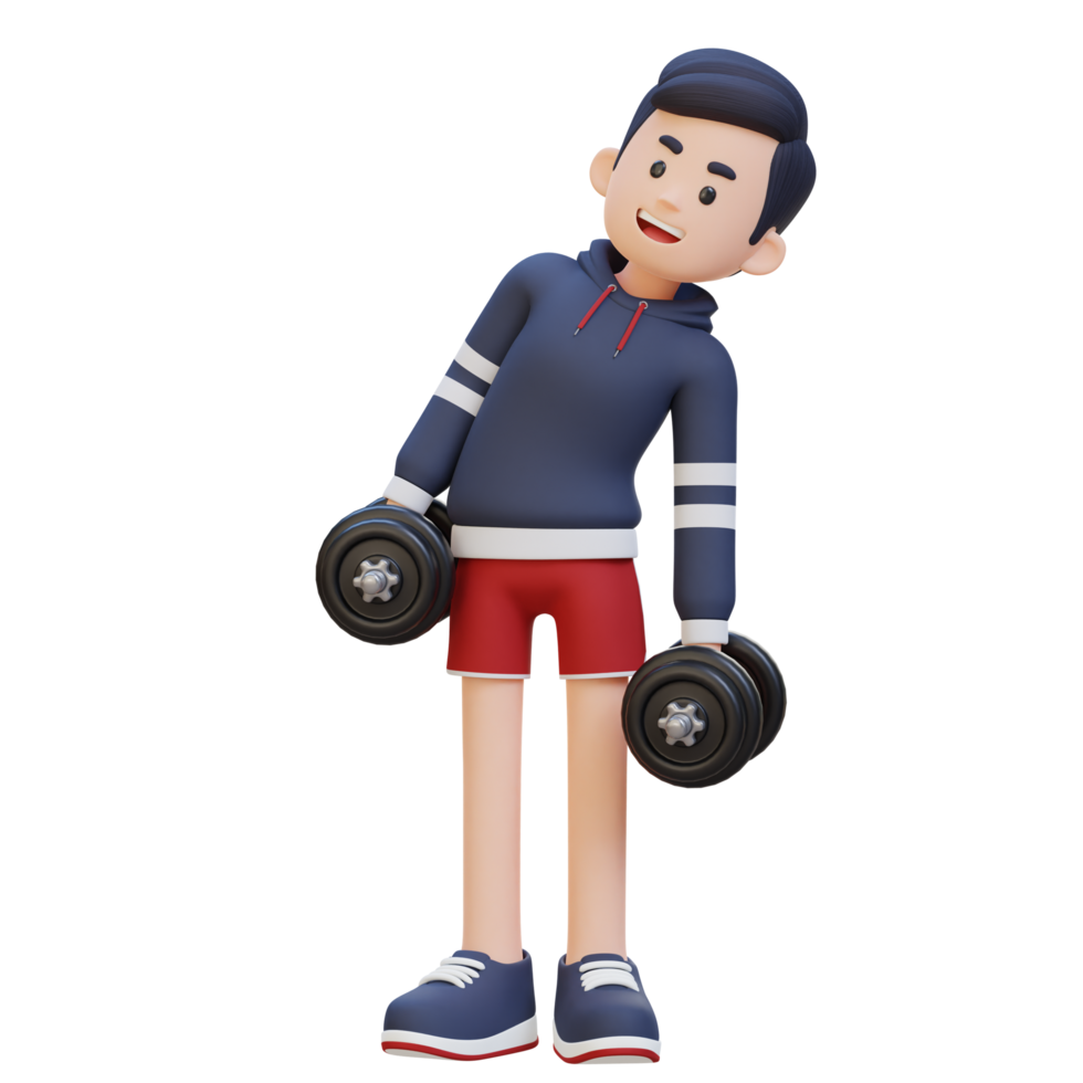 3D Sportsman Character Performing Dumbbell Side Bend png