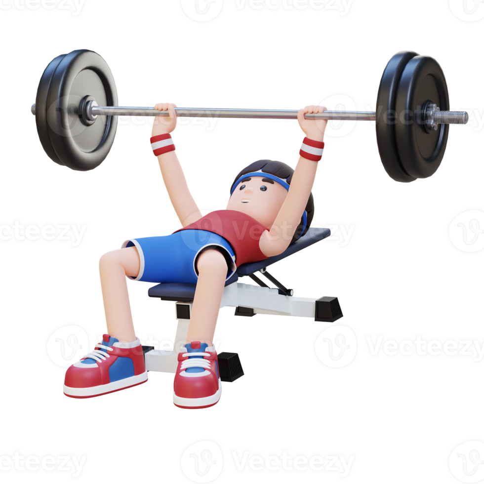 3D Sportsman Character Building Strength with Barbell Bench Press Exercise png