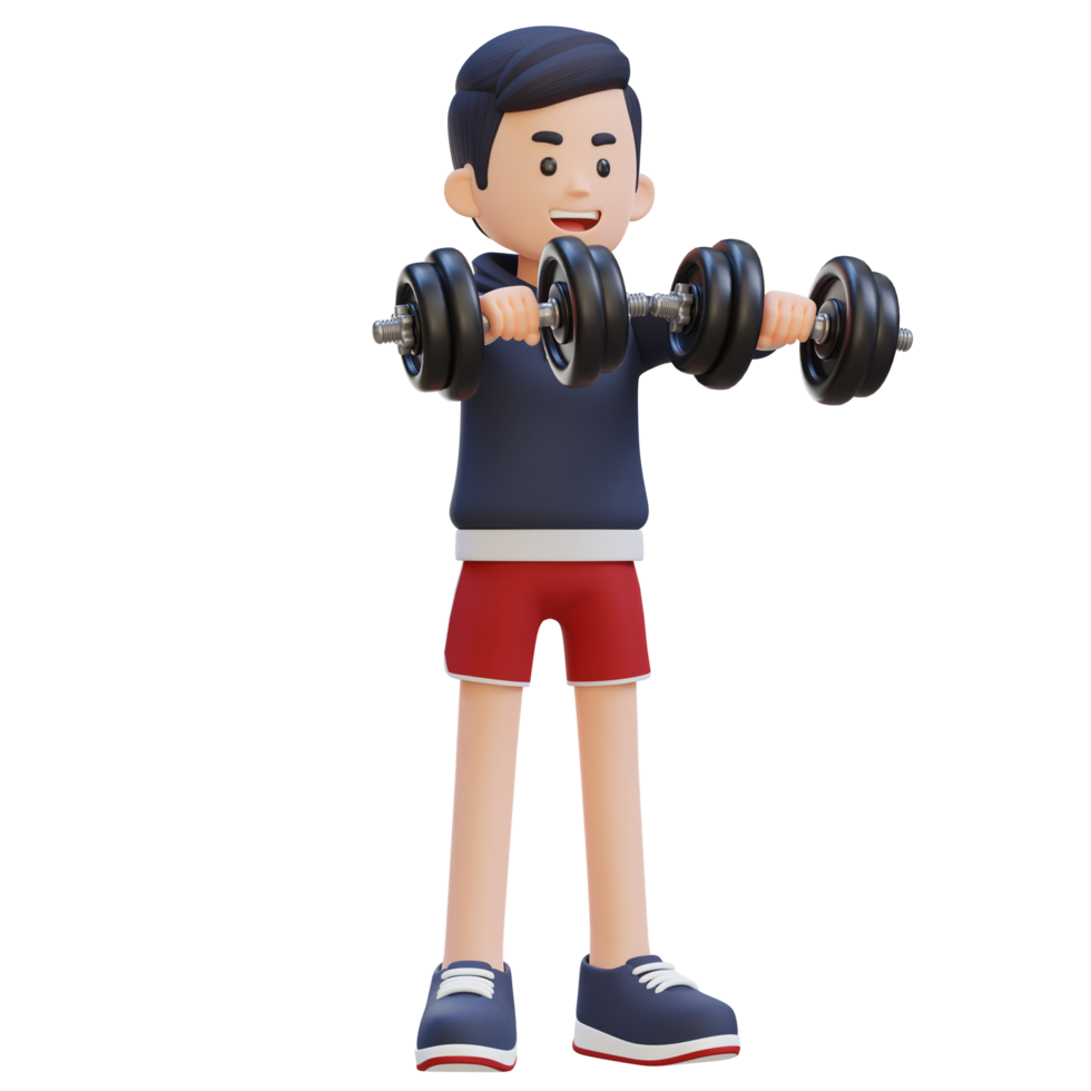 3D Sportsman Character Performing Dumbbell Front Raise png