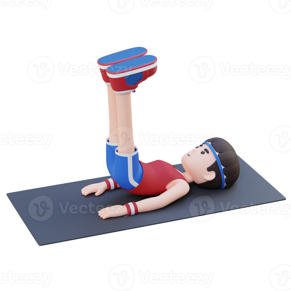 Energetic 3D Sporty Male Character Engaging in Abs Reverse Crunch Pulse Workout at the Gym png