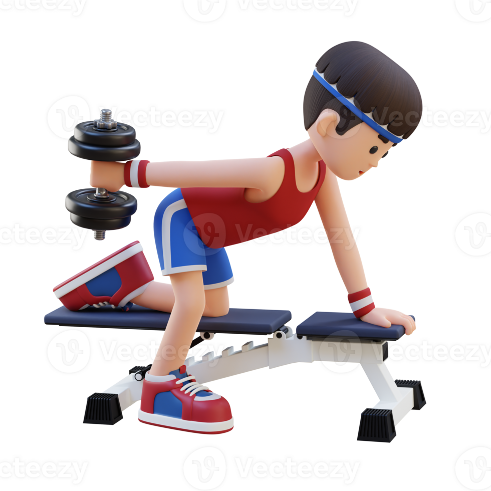 3D Sportsman Character Sculpting Triceps with Dumbbell Kickback Exercise png