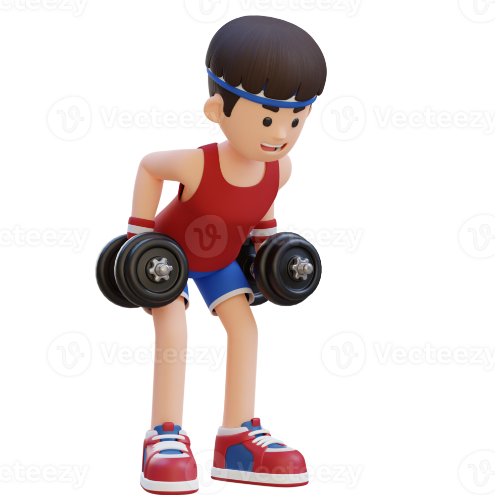 3D Sportsman Character Performing Bent Over Row   Dynamic Workout with Dumbbell png