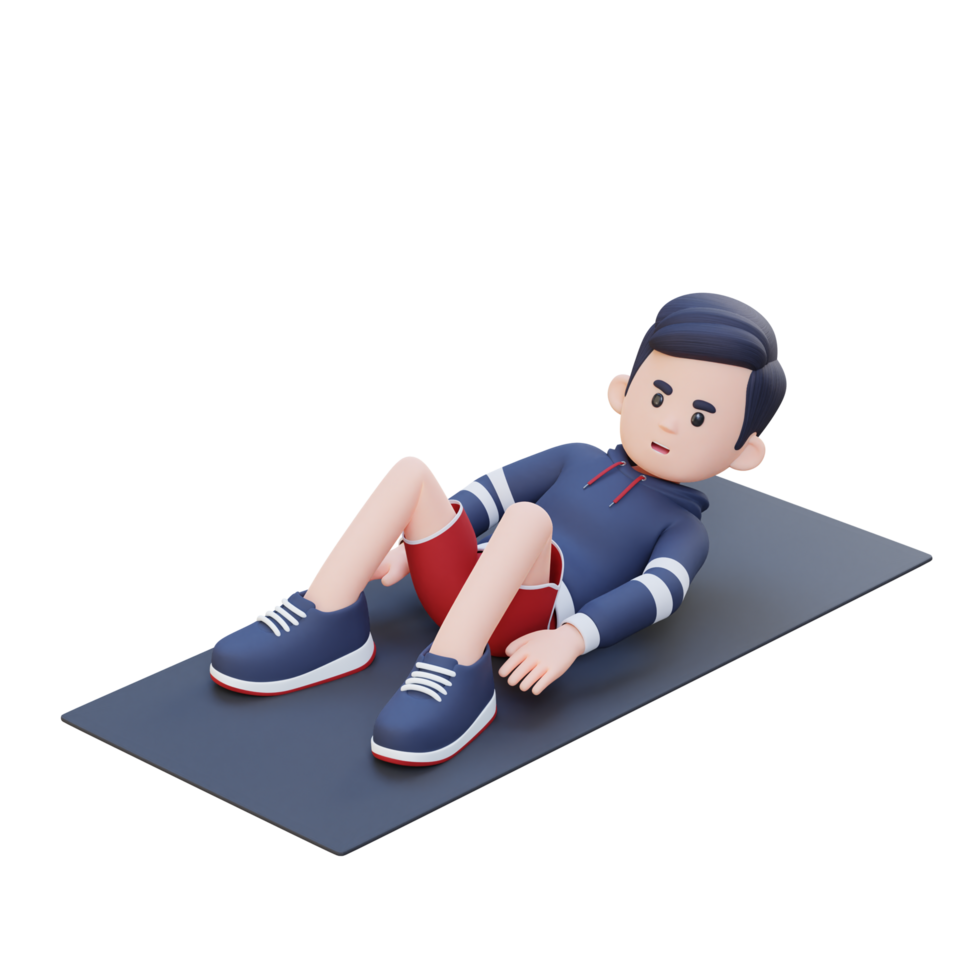 Dynamic 3D Sporty Male Character Mastering the Hell Touch Workout at Home Gym png