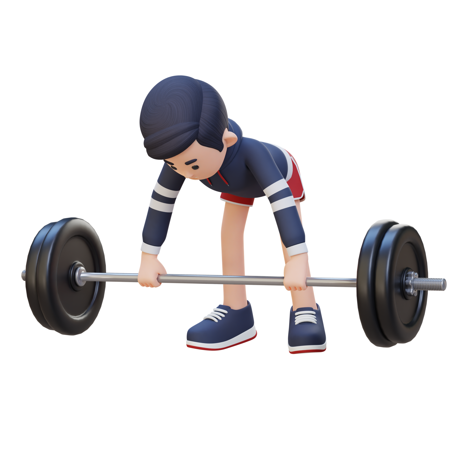 3D Sportsman Character Sculpting Back Muscles with Bent Over Row