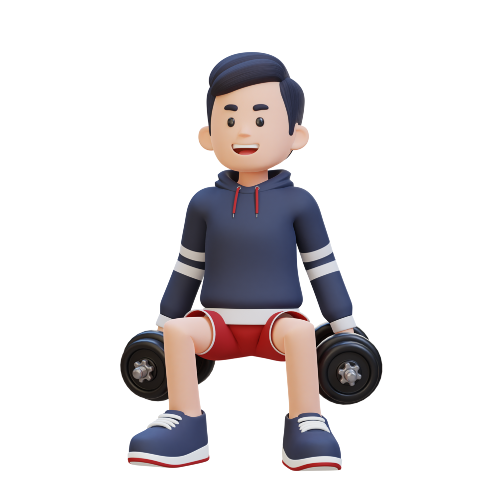 3D Sportsman Character Performing Dumbbell Squats png