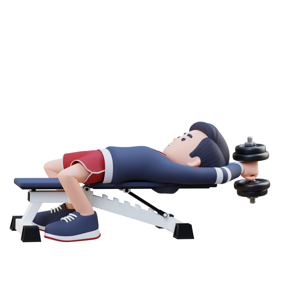 3D Sportsman Character Strengthening Back and Chest with Dumbbell Pullover Exercise png