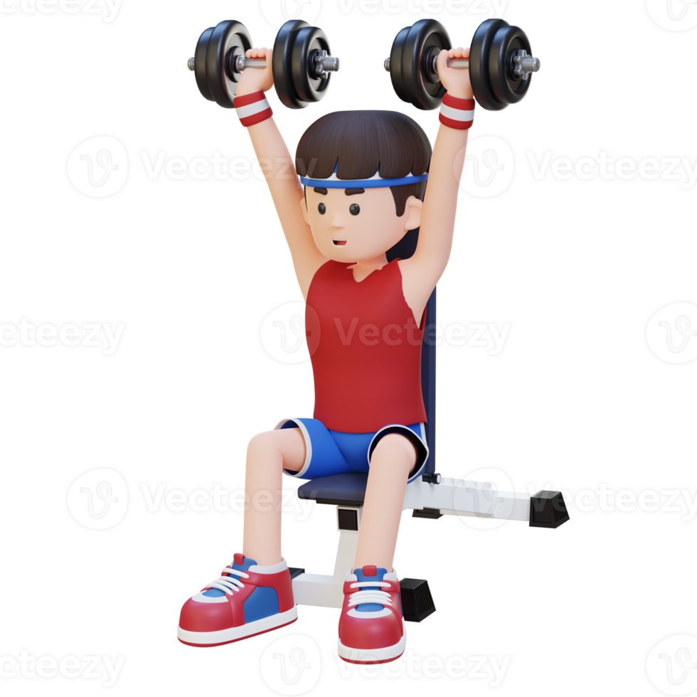 3D Sportsman Character Sculpting Strong Shoulders with Dumbbell Shoulder Bench Press png