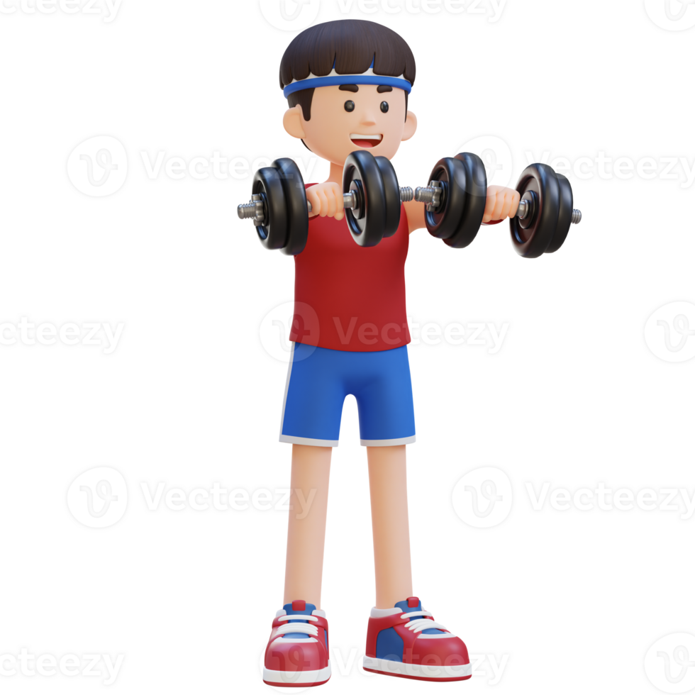 3D Sportsman Character Performing Dumbbell Front Raise png