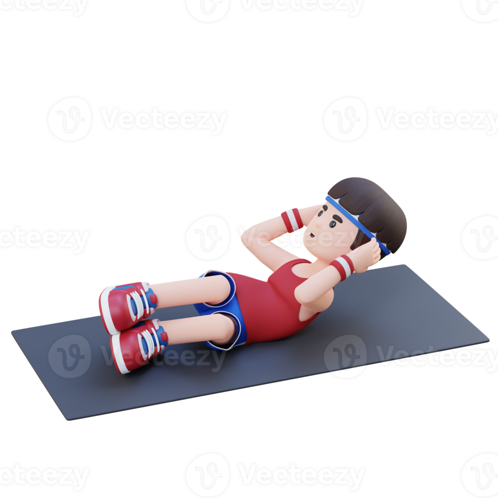 Dynamic 3D Sporty Male Character Engaging in Abs Side Crunch Workout at the Gym png