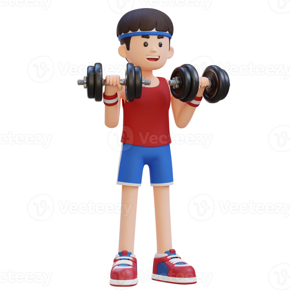 3D Sportsman Character Performing Dumbbell Reverse Curl png