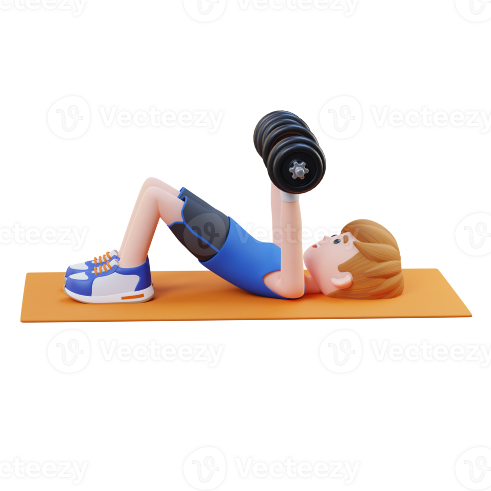 3D Sportsman Character Performing Dumbbell Decline Floor Press png
