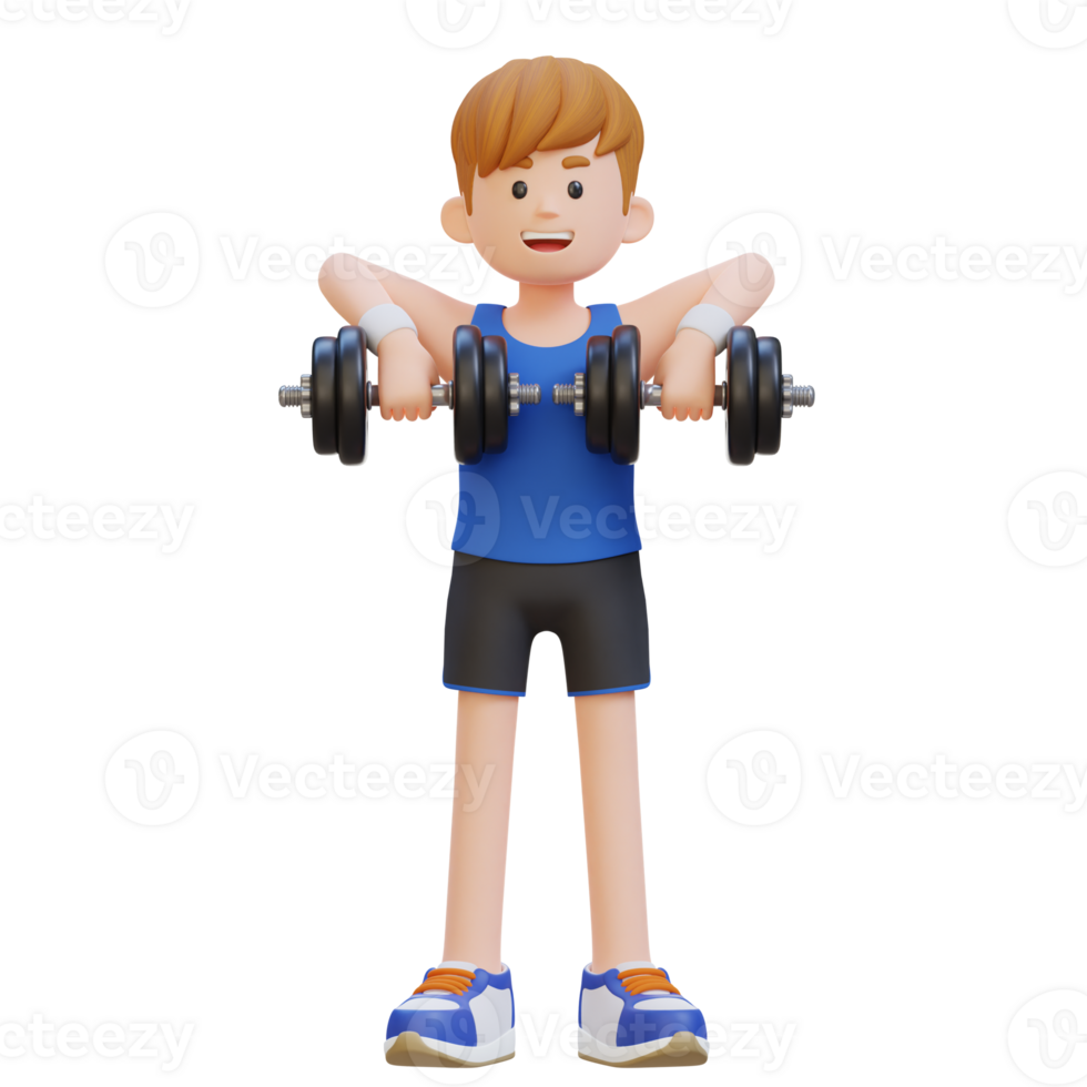 3D Sportsman Character Performing Upright Row with Dumbbell png