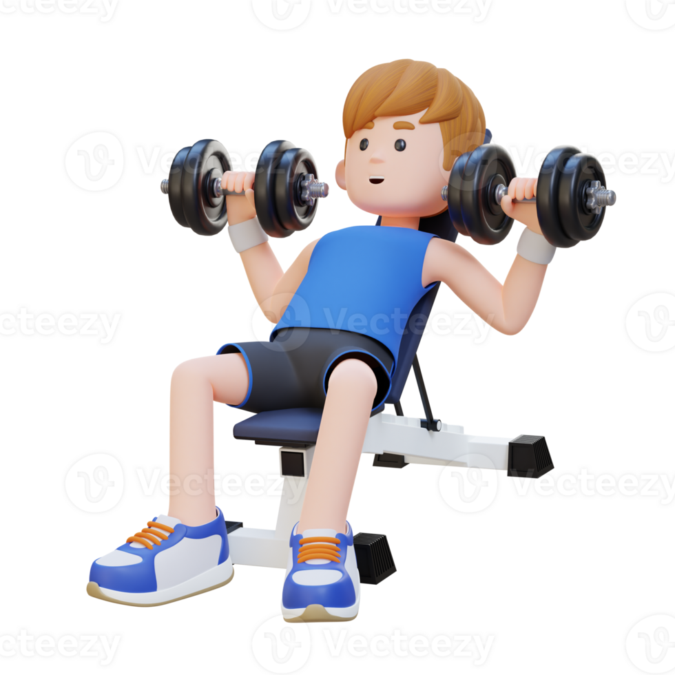 3D Sportsman Character Building Upper Body Strength with Incline Bench Dumbbell Chest Press png