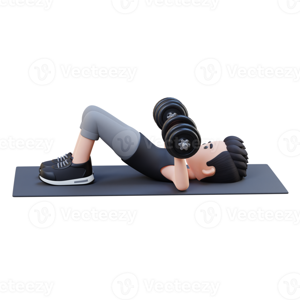 3D Sportsman Character Performing Dumbbell Decline Floor Press png