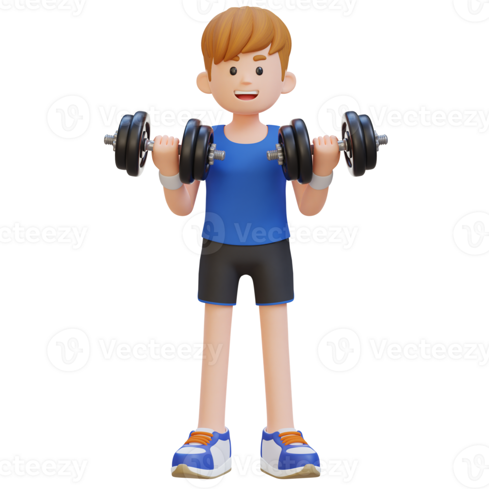 3D Sportsman Character Performing Bicep Curl with Dumbbell png